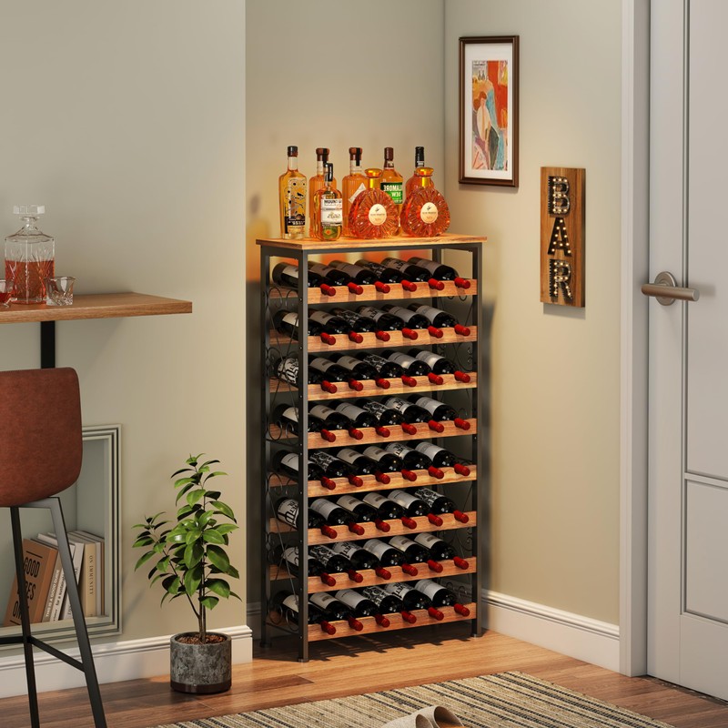 Sonyabecca 48 Bottles Wine Rack Freestanding Floor with Wood Top,