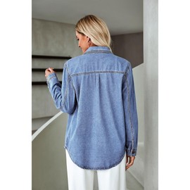 luvamia Women's Fashion Casual Button Down Denim Jacket For Women Jean Jacket For Women Trendy Lightweight Jean Jacket Jean Top Oversized Denim Shirt Women Bay Blue Size Large Fits Size 12 Size 14