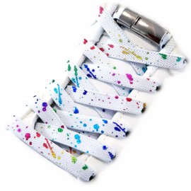 nikwesm Magnetic No Tie Elastic Shoe Laces for Kids Adults, No screw, One Size Fits All (White color dot)