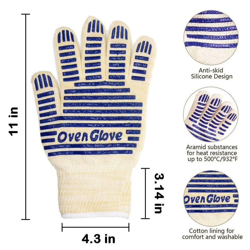 Oven Gloves, Heat Resistant 540 Degrees Grilling Gloves, Hot Surface