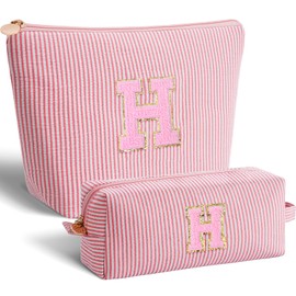 Btffitting Monogrammed Gifts for Women - Cosmetic Bag for Teen,Initial Cute Makeup Bag Set for Women,Trendy Pouch for Niece Sister Friend Female Her,Birthday Gifts for Daughter - Peach,H