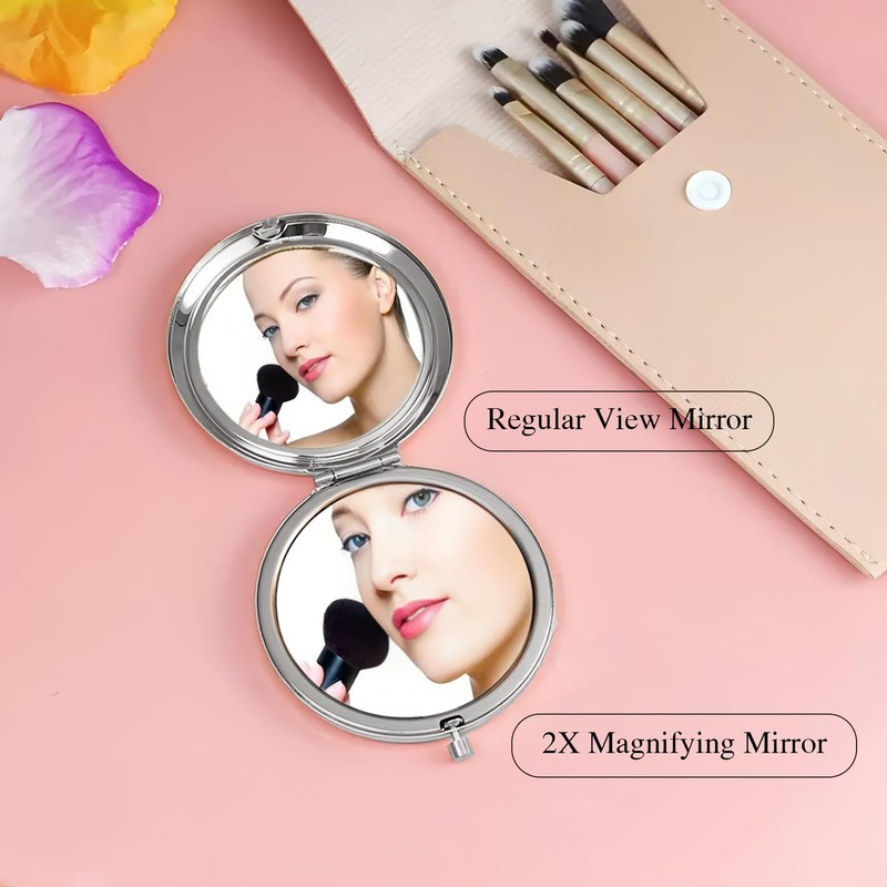 Yucenora Silver Compact Mirror for Purse, Double-Sided 1X/2X Magnifying, Portable