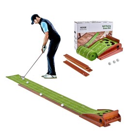 VEVOR Golf Putting Mat, 5 Hole Indoor Golf Putting Green, Wrinkle-Free Golf Training Aid, Mini Golf Set  with Auto-Ball Return, Alignment Guide, 3 Ball, Wood Base, Game Practice Gift for Home Offic:_5