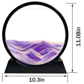 Dynamic 3D Sand Pictures for Rotating, Flowing Sand Painting Round Glass Frame, Moving Sand Picture, Natural Landscape, Relaxing Decoration for Office, Home, Desktop Art (Purple, 12 Inches)