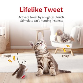 Gigwi Bird Cat Toy Simulated Chirping Bird Cat Toy, Fake Bird Cat Toys For Indoor Cats, Cat Feather Toy With Hanging Loop For Bored Indoor Adult Cats Kittens Interactive Play (Bird-Cricket, Chirping)
