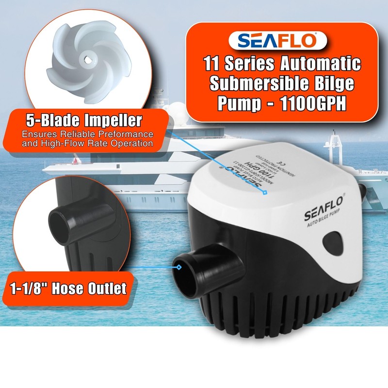 SEAFLO Automatic 1100GPH Submersible Bilge Water Pump 4 Year Warranty