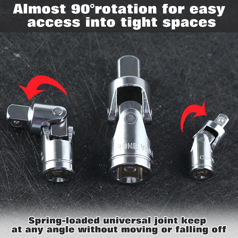 LEONTOOL 3 Pcs Universal Joint Socket Set Swivel Socket Adapter