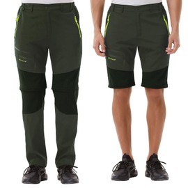 Zoerea Pantaloni Trekking Uomo Asciugare Rapidamente Traspiranti Convertibile Pantaloncini Primavera Estate Sottile All'aperto Alpinismo Escursionismo Calzoni (L, Verde)