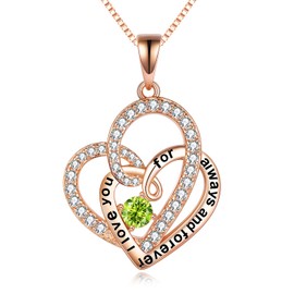 TOUPOP Crystal Heart Necklace for Women Forever Lover Heart Necklaces s925 Sterling Silver Rose Gold Plated Birthstone Necklace Birthday Jewelry Gifts for Women Anniversary