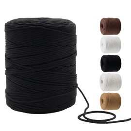 FMLIUY 547 Yards Macrame Cord String for Crafts Cotton Twine 4mm 4 Strand Braided Black Cotton Cord for Macrame Wall Hanging Plant Hangers Gift Wrapping