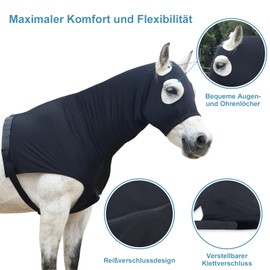 Gallopoff Neck Piece Eczema, Chest Protection Blanket, Neck Blanket, Shoulder Protection for Horses, Stretch Hood with Zip and Full Face Neck Cover