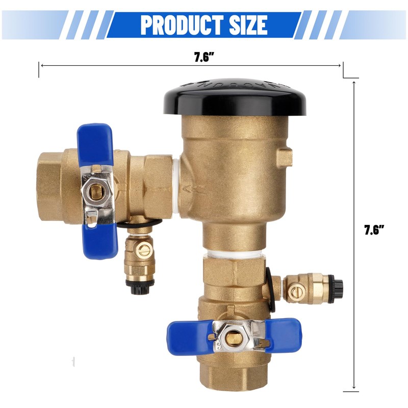 1" 720A Pressure Vacuum Breaker Assembly, Brass Backflow Preventer Valve