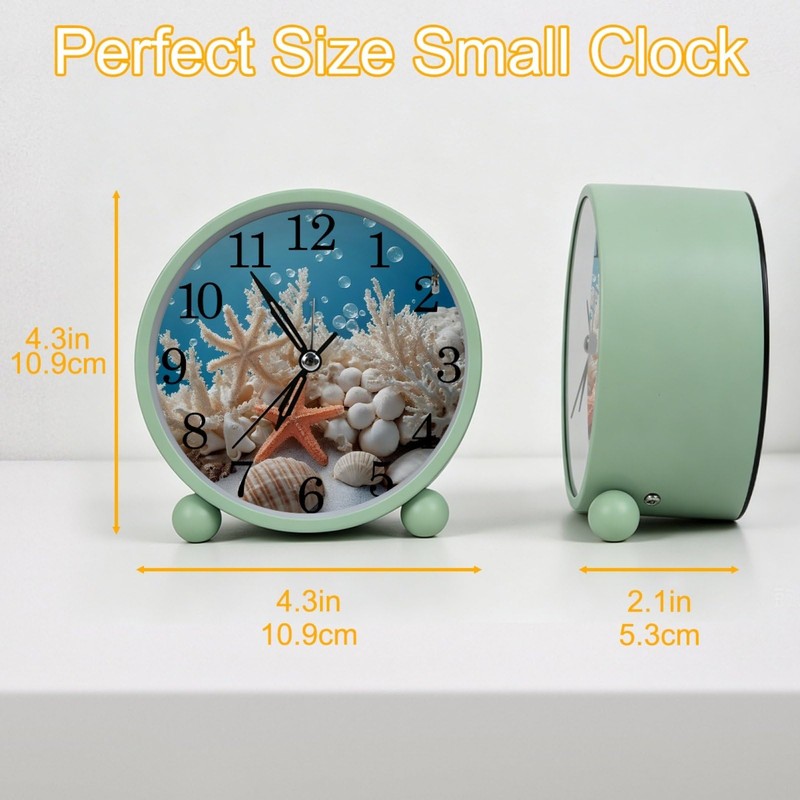 Sea Coral Shells Silent Analog Alarm Clock with Light, Easy