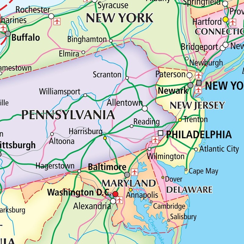 USA Political Laminated Wall Map