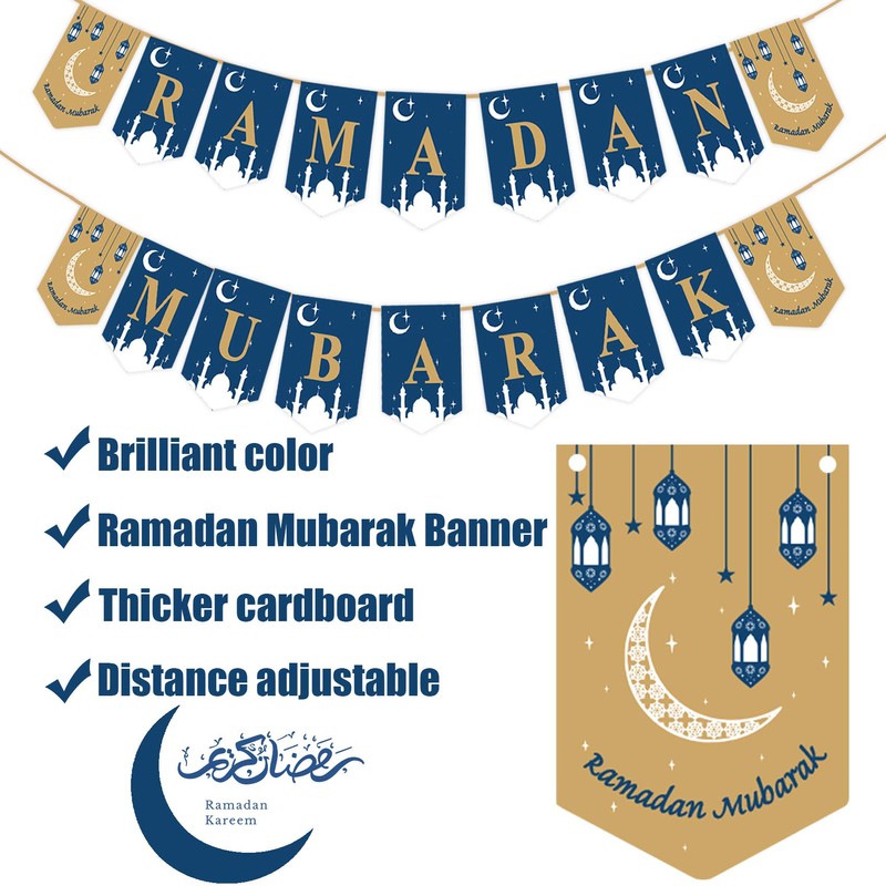 Happy Storm Ramadan Mubarak Banner - Blue Pennant Banner for