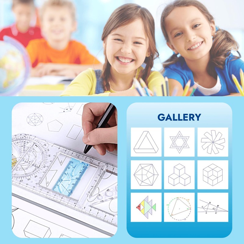 Zakrafo 4 Pcs Multifunctional Geometric Ruler,Math Measuring Rulers for Drawing