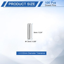 sourcing map 100 Pcs 1.5mm x 6mm Dowel Pins Bearing Steel Cylindrical Dowel Pins Shelf Support Peg Pin Rod Fasten Elements Metal Shelf Pegs +/-0.02mm Diameter Tolerance, Silver Tone