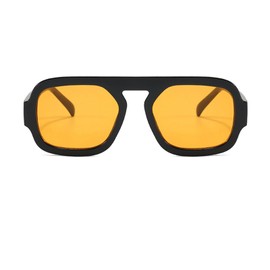 piscm Trendy Hexagon Aviator Sunglasses for Women Men 70s Retro Square Flat Top Geometric Sun Glasses Shades(Black/Orange)