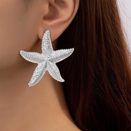 Xmsrn Vintage Starfish Stud Earrings Hammered Starfish Earrings Large Starfish Earrings Matte Star Stud Earrings For Women, Zinc, No Gemstone