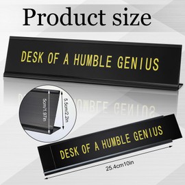 Mooliwe 10 x 2 Inches Funny Office Decor Black Funny Desk Signs for Office Accessories Desk Plate Humorous Gift for Boss, Friends, Coworkers for Office Desk Decor Supplies (Desk of A Humble Genius)