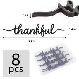 8pcs Thanksgiving Thankful Place Cards Table Plate Decor Wooden Cutout Sign for Table Setting Friendsgiving Party (Black)