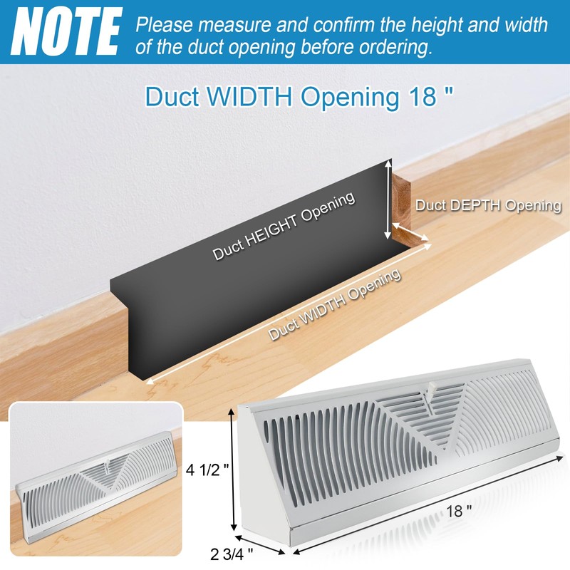 Swess 4 Pcs 18 Inch Baseboard Register White(Duct Opening Size),