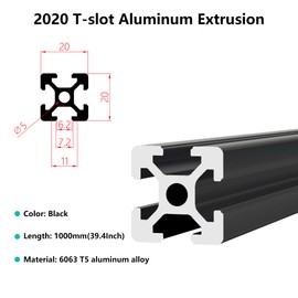 Bikykose 2020 T-Slot Aluminum Extrusion Profile, 10PCS 39.4" European Standard Anodized Linear Rail Guide for 3D Printer & CNC DIY, High-Strength Construction - Black