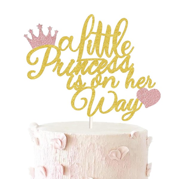 Decoración para tartas de baby shower, A Little Princess is on her Way, decoración para tartas de princesa, decoración para tartas de princesa, decoración para tartas de bebé, suministros de decoración para fiestas (dorado)