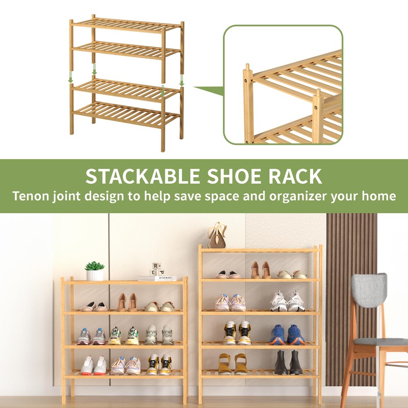 ROMGUAR CRAFT 5 Tier Bamboo Shoe Rack for Closet Free