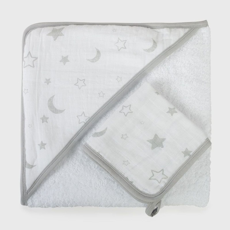 Petite Piccolo Super-soft Muslin Hooded Baby Towel and Washcloth Set