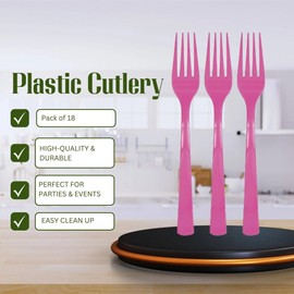 Unique Hot Pink Solid Plastic Forks (18ct) - Durable & Elegant Party Cutlery - Perfect For Parties, Picnics & Every Occasion