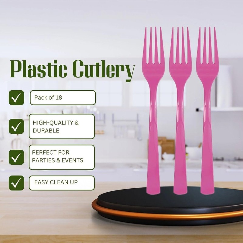 Unique Hot Pink Solid Plastic Forks (18ct) - Durable &