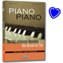 Piano Piano 1 – Les 100 plus belles Mélodies de classique à Pop Pour Piano livre – Jeu à tout Piano organisés école – Léger – avec cœur Note colorée Pince