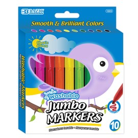 BAZIC Products Washable Markers Broad Line 10 Color Jumbo Size Coloring Marker, Non Toxic Marcadorc Art School Supplies, Gift (10/Pack), 1-Pack