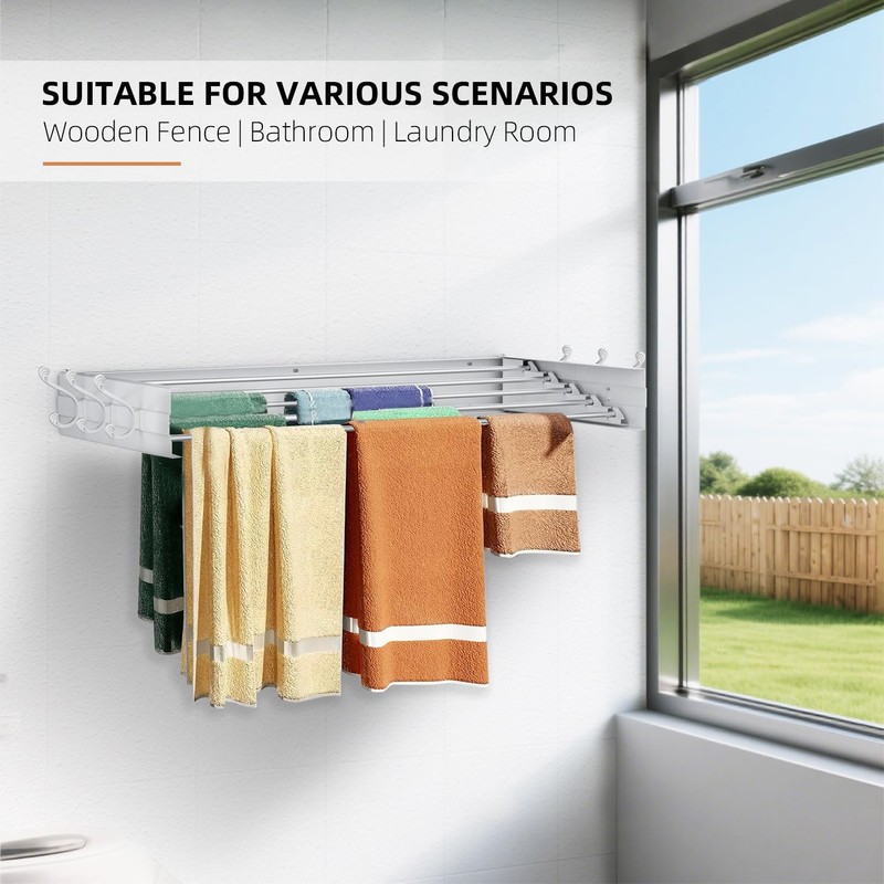 SZJoyBet Laundry Drying Rack, Collapsible Wall Mounted Clothes Drying Rack