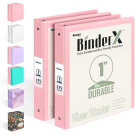 2 Pack BinderX Extra Durable 3 Ring Binder, 1 Inch Binder Round Rings, Fits 350 Sheets of 8.5x11 Paper, Customizable View Cover with Inside Pockets, Cute 1 Inch Binders 3 Ring, Pink & Pink