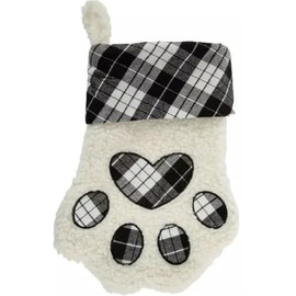 Pet Paw Buffalo Plaid Check Black and White Christmas Stocking 13 inches