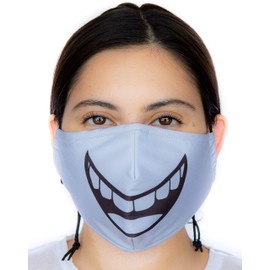 Headmost Comfymask 3 Layer Large Fabric Facemask: Water Repellent, Washable, Breathable & Toggle Adjustable Face Mask (Grey w/Smile)