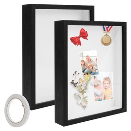 2 PCS Shadow Box Frames Wood Shadow Boxs Display Cases with Adhesive Tape 3D Shadow Box Picture Frame Decorative Small Shadow Box Frame for Baby Items Tickets Photos Flowers