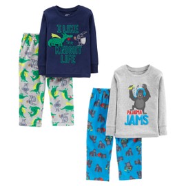 Simple Joys by Carter's Boys' 4-Piece Pajama Set (Cotton Top & Fleece Bottom), Blue/Grey/Dragon/Gorilla, 4