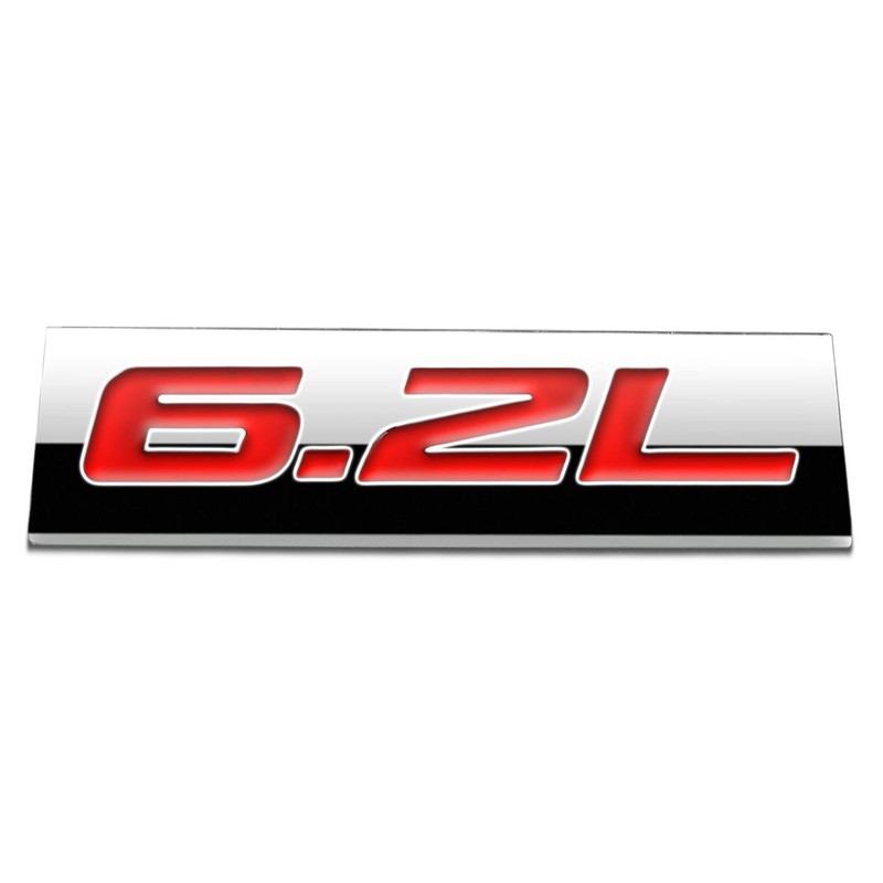 Auto Dynasty Chrome Finish Metal Emblem 6.2L Badge, (Red Letter)