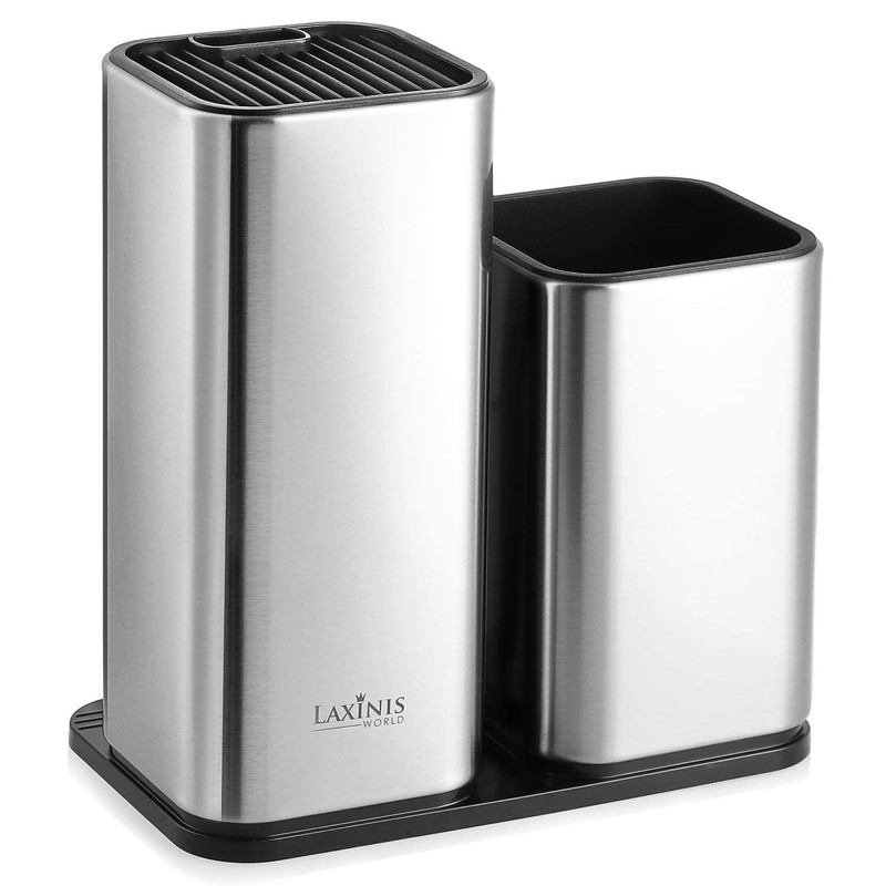 Knife Holder and Utensil Holder - Stainless-Steel Modern Rectangular Design