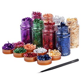 Gold Foil Flakes for Resin 8 Bottles Gilding Flakes Metal Gold Leaf Flakes for Nails,Crafts,Painting Art,Slime (Gold,Silver,Copper,Red,Blue,Purple,Green,Peach Color)