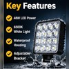12V 48W Square LED Work Light, 6500K White Waterproof Off-Road