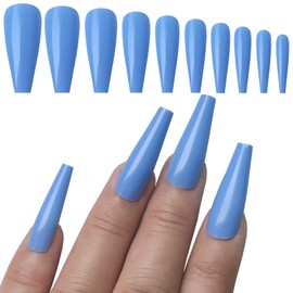 LoveOurHome 100pc Coffin Press on Nails Long Fake Nails Tips Colored Medium Ballerina False Nail Press ons Coffin Nail Full Cover Artificial Fingernails Acrylic Nail Tips Women Girls Manicure Decor