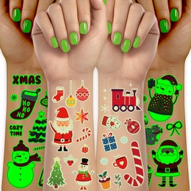 Acevegue Christmas Temporary Tattoos for Children, 112 Sheets Bright Skin-Friendly Children's Tattoos Sticker Set Christmas Gifts Small Gifts for Children Christmas Decoration
