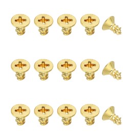 YELARXI Brass Wood Screws Self Tapping Screws, M4 x 8 mm Flat Cross Head Fit for Door Hinges Electronics Furniture (50 Pack, Gold Tone)