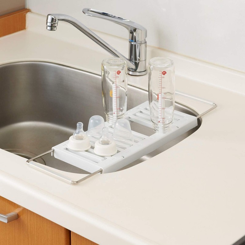 Belca キッチン水切りラック 伸縮タイプ 幅14×奥行34~50×高さ2・10.7cm ホワイト KMR-W