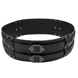 Joukavor Viking Belt Wide Leather Armor Belt Medieval Belt for Men Women LARP (Black)