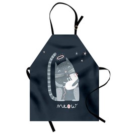 Ambesonne Kissing Apron, Nocturnal Themed Cartoon Demonstrated Cat Motif Caring Mouse Meow, Unisex Kitchen Bib with Adjustable Neck for Cooking Gardening, Adult Size, Dark Slate Blue Blue Grey
